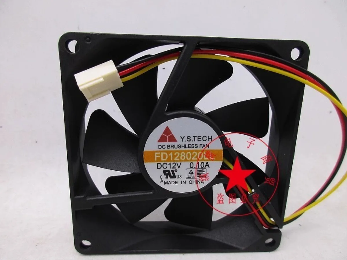 For Y.S.TECH FD128020LL 8CM 8020 12V 0.10A 3pin Cooling Fan
