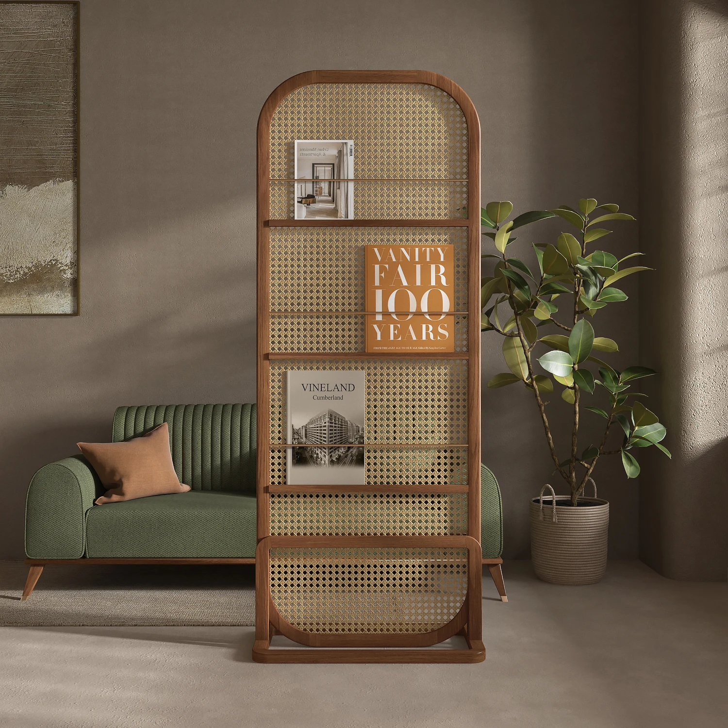 New Chinese retro solid wood rattan screen partition living room simple art seat screen movable
