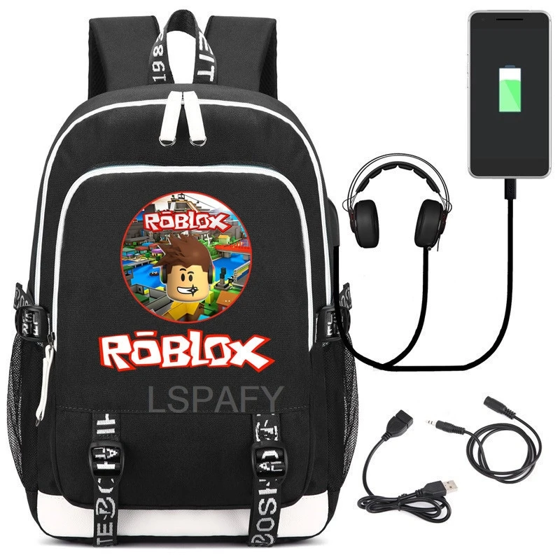 Roblox Fashion Backpack Hot Men\'s and Women\'s USB Backpack Travel Bag Computer Bag High School Student Zipper Backpack