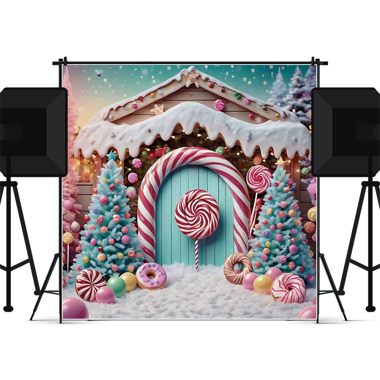 MOON.QG Candy World Achtergrond Fotografie Roze Lollipop Cabine Kerst Aangepaste Achtergrond Kinderen Schieten Photobooth Photocall
