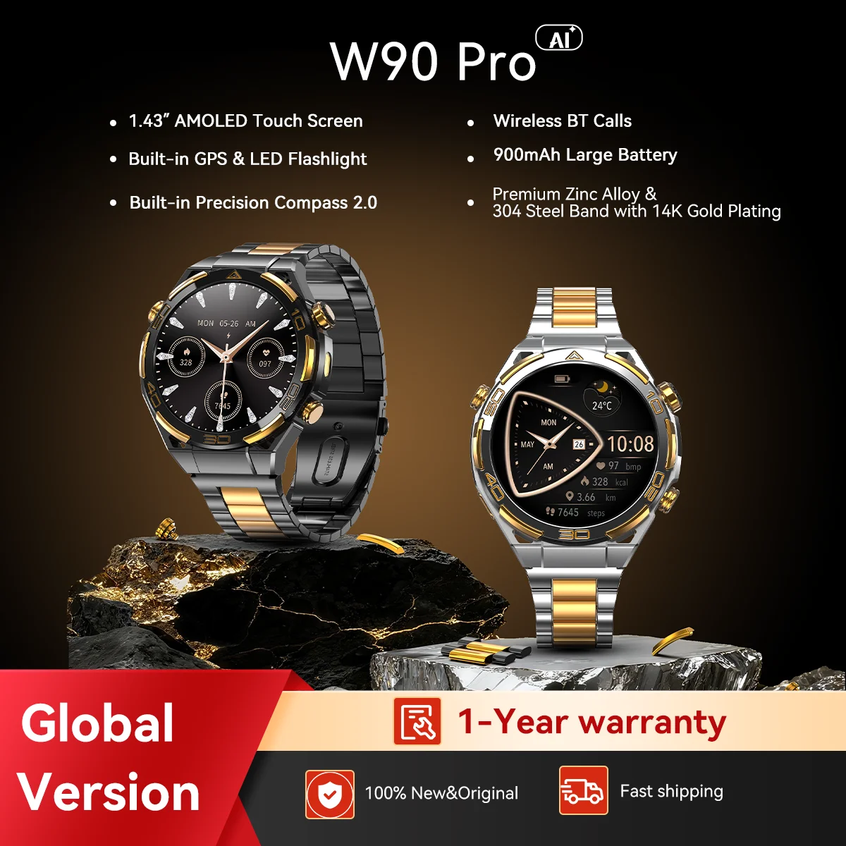 

Blackview W90 Pro Smartwatch 1.43" AMOLED Display,Bluetooth Calling,Heart Rate Monitor, 900mAh/ 20Days Standby,Men's Smartwatch