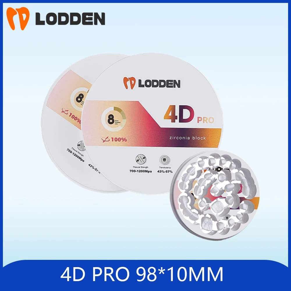 

Lodden Dental Zirconia 4D PRO Lab Zirconia 98x10mm Multilayer Block Disc Lab 8 Layer VITA16&BL1-4 For CAD CAM Dentistry Material