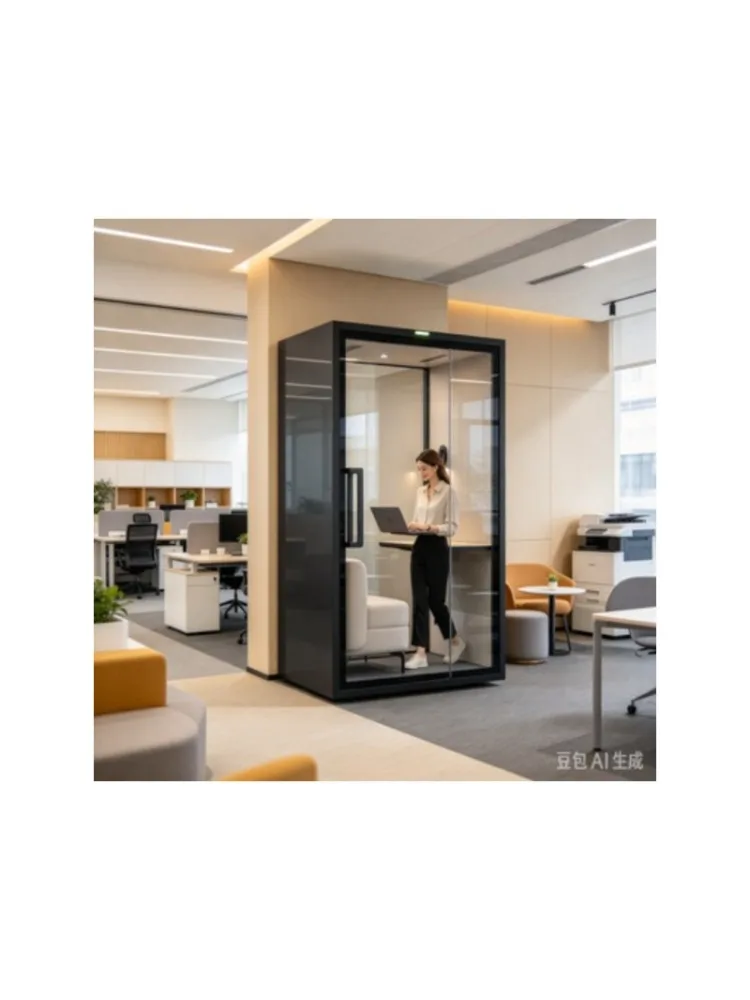 Mobile Acoustic Phone Booth Meeting Pod on Caster Wheels Noise Reduction Felt Interior Glass Panel for Corporate Lobby Airport