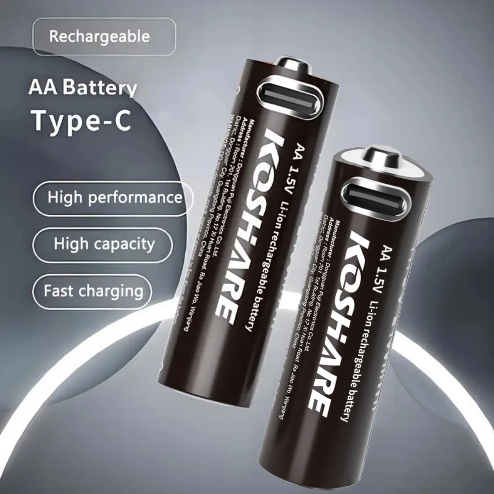 KOSHARE AA 1.5V Li-ion Rechargeable Batteries 2400mWh USB Type-C Lithium AA Battery For Remote Control Keyboard+Type-C Cable