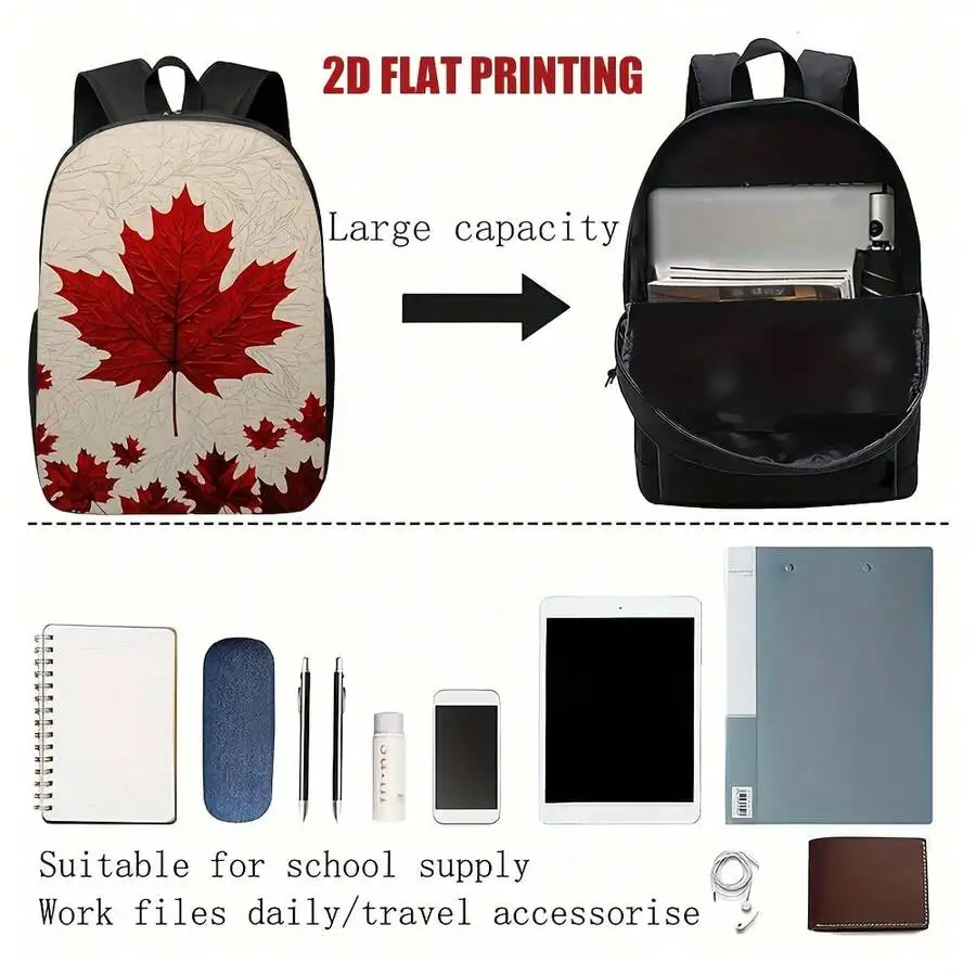 

Canadian Maple Leaf Backpack Lightweight Daily Commuter Bag With Zipper Closure Red Beige Pattern