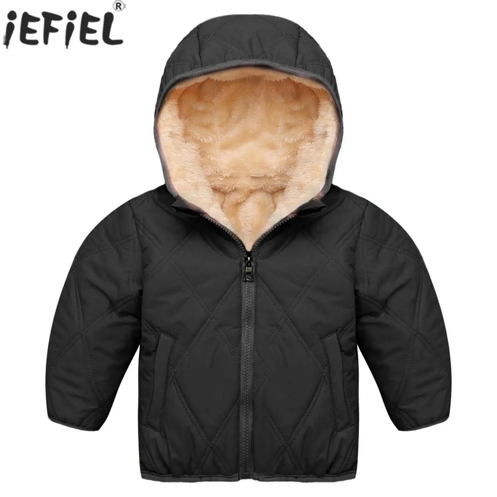 Kleinkind Winter Warm Fuzzy Kapuzenmantel Schneeanzug Jacke Langarm Reißverschluss Verdickte Baumwolle Lässige Oberbekleidung für das tägliche Schulhaus