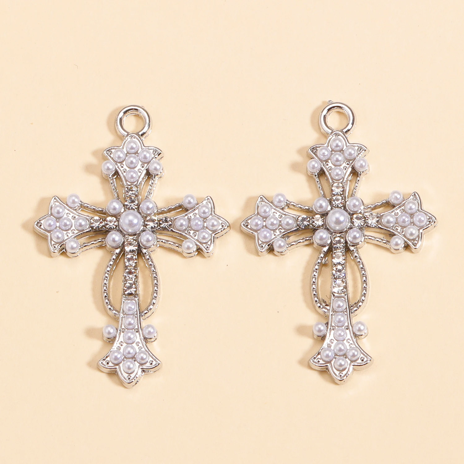 10 Stück exquisite eingelegte Perlen-Kreuz-Anhänger, Zirkon-Legierung, Charms für Schmuckherstellung, DIY-Kreuz-Halsketten-Zubehör, Bastelbedarf – Detail 6