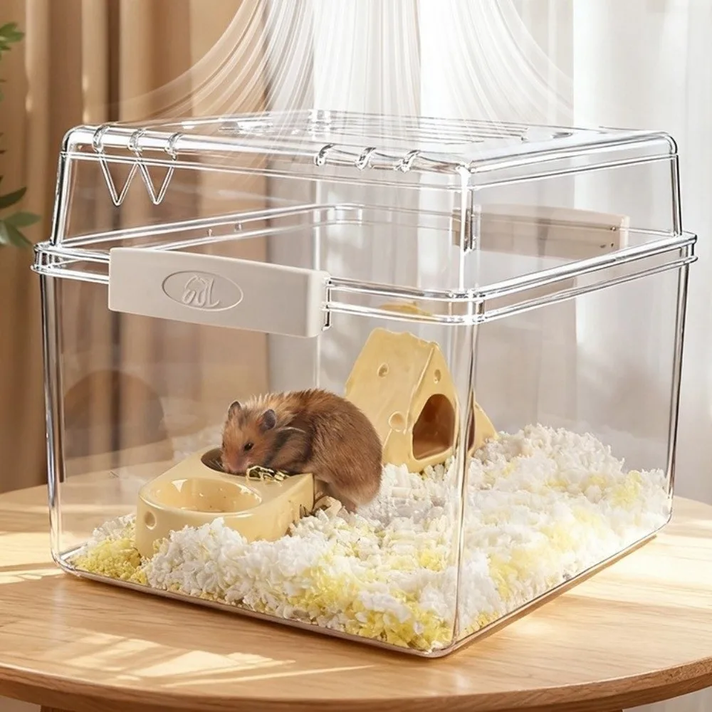 Large Space Transparent Hamster Cage Buckle Design Handheld Hamster Habitat Durable Ventilation Guinea Pig Villa Exercise