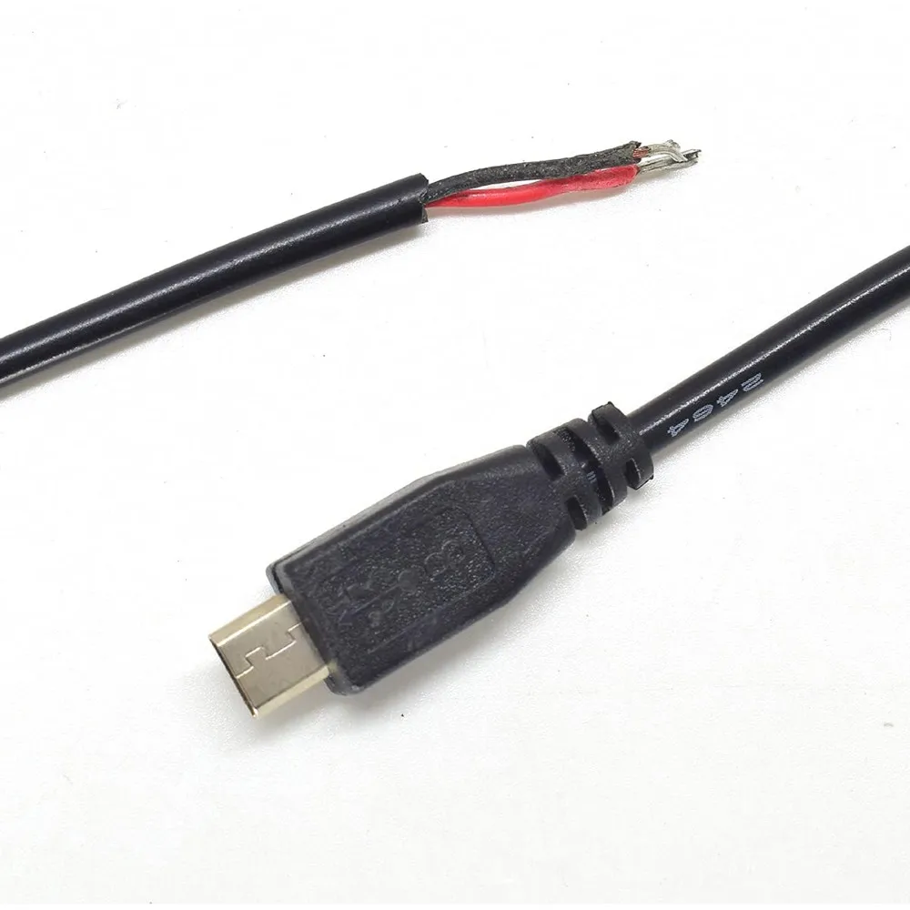 5pcs Micro USB Male Plug Cable 12inch 30cm 5V 3A 22AWG 2 Wires Power Pigtail Cable Cord DIY Black, 1 feet