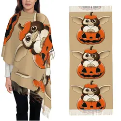 Women's Scarf with Tassel Spooky Mogwai Pumpkin Long Super Soft Shawl and Wrap Gremlins Halloween Gifts Pashmina Scarves