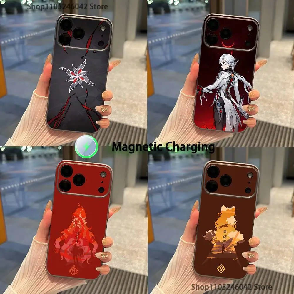 

G-Genshin Impact Arlecchino Shockproof Transparent gray Phone Case For iPhone 17,16,15,14,13,12,11Pro,Max,Plus,Magnetic Charging