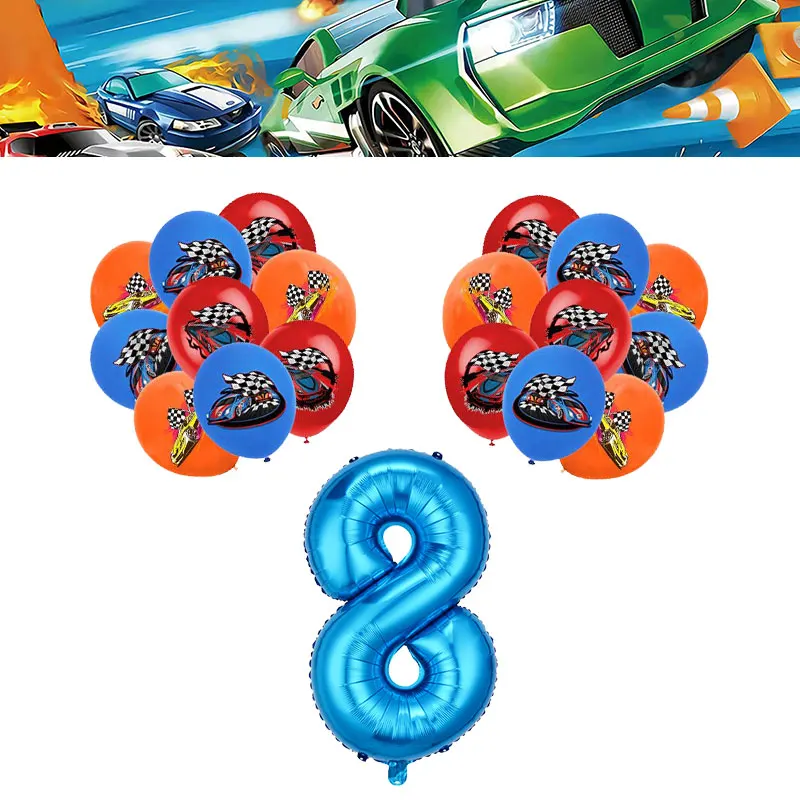 Happy Wheels Verjaardag Verjaardagsfeestje Benodigdheden Hot Race Car Thema Servies Set Kopjes Borden Ballonnen Cadeauzakjes voor kinderen Jongens ﻿
