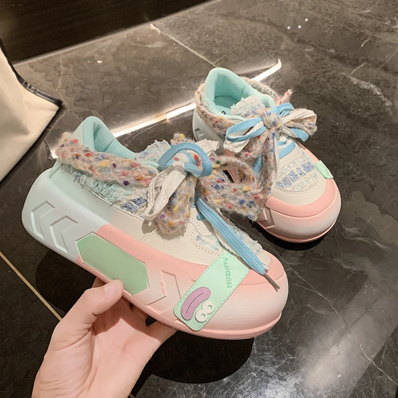 5cm kawaii Sommer lässig atmungsaktiv Sneaker für Frühlings frauen erhöht dicke Sohle Skateboard Schuhe Modetrend Brot Schuhe