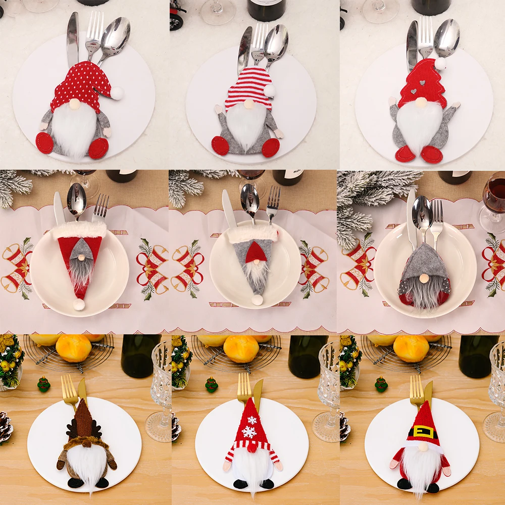 1/2/3pcs Gnome Faceless Doll Christmas Silverware Holders Santa Cutlery Holder Knife Fork Bag Tableware Bags for Xmas Home Decor