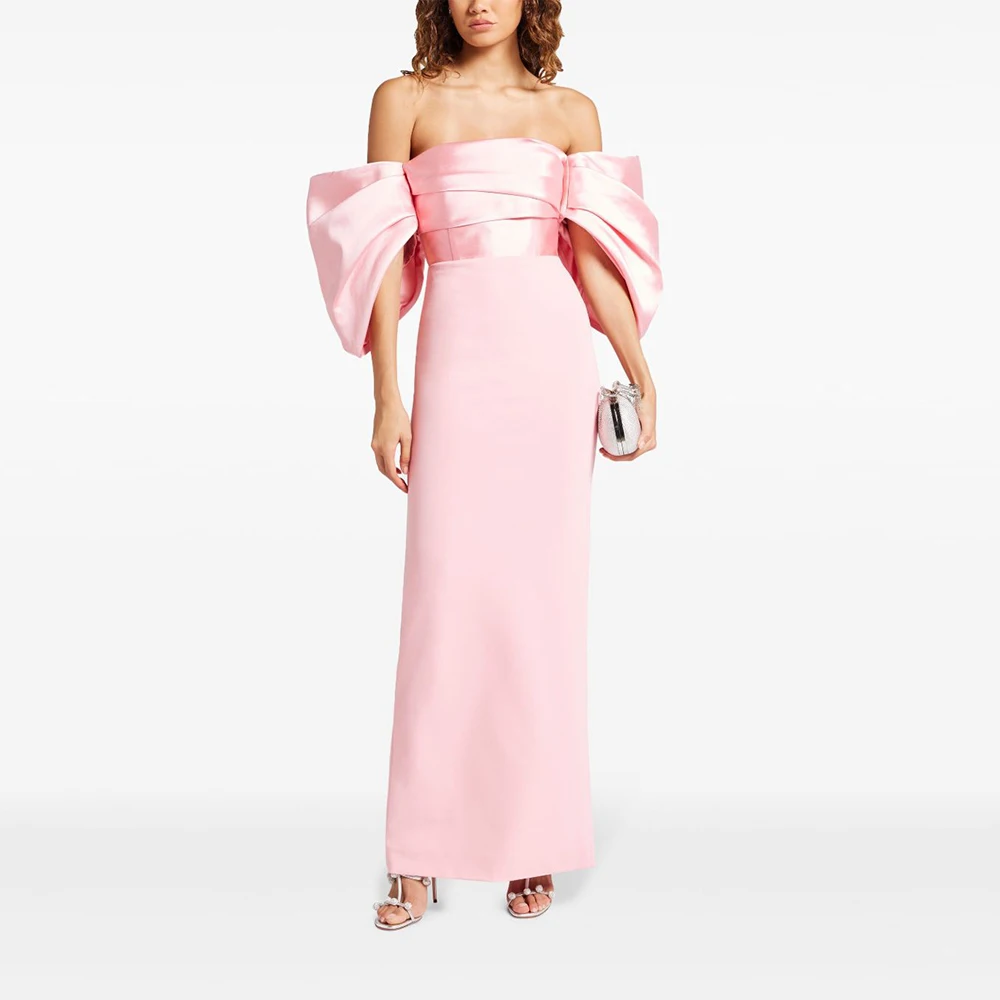

Serendipity Ankle-length Evening Dresses فساتين سهرة Elegant Straight Crepe-Satin Dress Off Shoulder Cocktail Party Prom Gowns