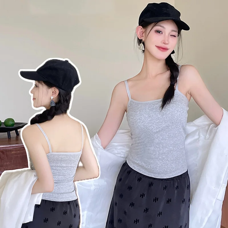 Korean Style Suspender Beautiful Back Vest With Chest Pad Fixed Cup Wrap Chest Outer Wear Bottoming Short Tube Top