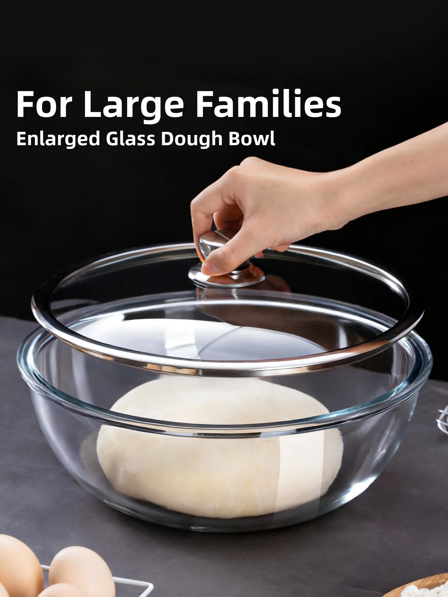 

Стеклянная миска для еды ade с крышкой для смешивания теста, взбивания яиц, ферментации, выпечки, кухонной утвари, полета, круглая мавпа