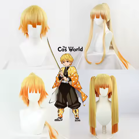 Agatsuma Zenitsu Straight Anime Cosplay Wigs Fiber Heat Resistant Synthetic Hair + Wig Cap