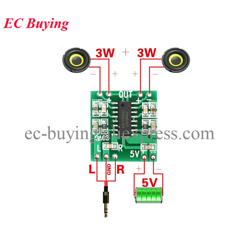 5pcs/1pc PAM8403 Audio 2x3W Mini Digital Power Amplifier Board for Class D Stereo Audio Amplifier Module 5V Power