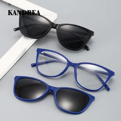 KANDREA 2 In 1 Cateye Glasses Frame Women Polarized Optical Magnetic 2022 NEW Sunglasses Magnet Clip on Candy Sunglasses 2340