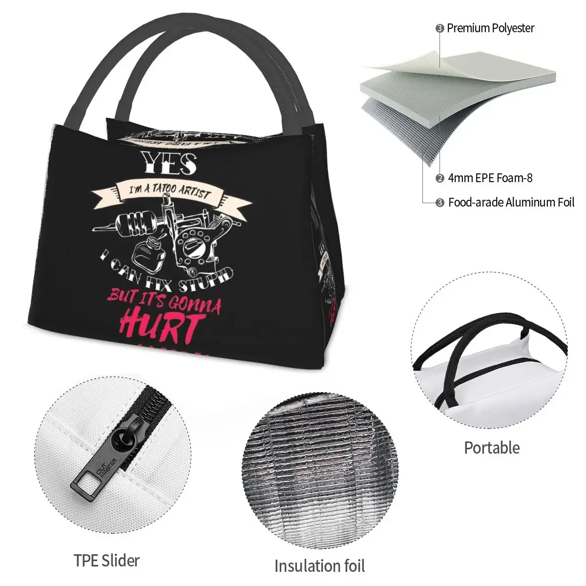 Sac à lunch en toile étanche pour tatoueur, sac isotherme pour tatoueur, boîte thermique pour aliments, accessoires pour tatoueur