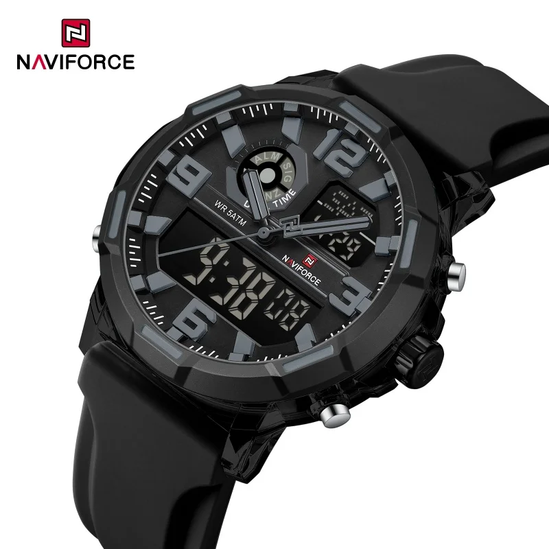 NAVIFORCE Men's Dual Display Watch 5ATM Waterproof Digital Analog Silicone Strap Sports Wristwatch Reloj Hombre 2026 Edition