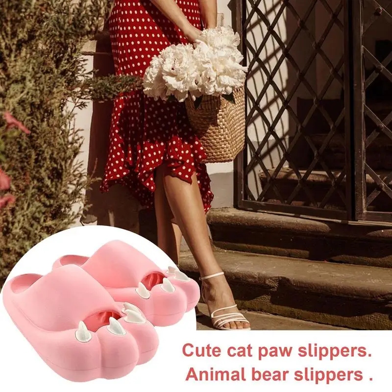 Paw Slippers For Women Summer Slide Sandals Open Toe Shower Slippers Non-Slip Soft Slipper With Thick Sole Cloud Slippers For