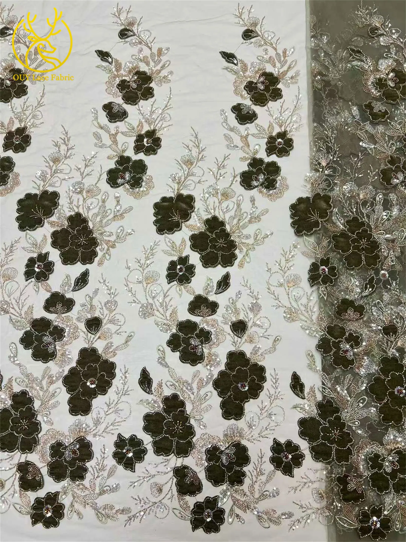 Neues Design Samt-Pailletten-bestickter Spitzenstoff 2026 Hochwertiger afrikanischer Perlen-Spitzenstoff Brautparty Hochzeitskleid Kleid – Detail 15