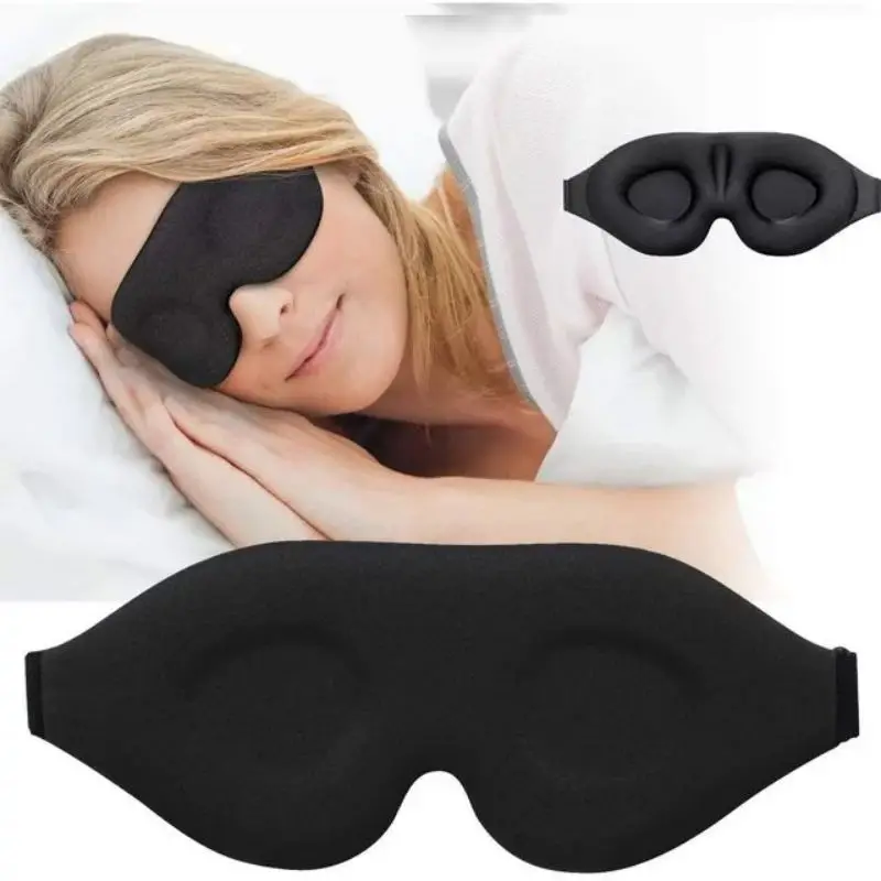 Masque pour les yeux 3D réglable adapté aux hommes et aux femmes sans pression sur les yeux Masque pour les yeux respirant et bloquant la lumière Noir