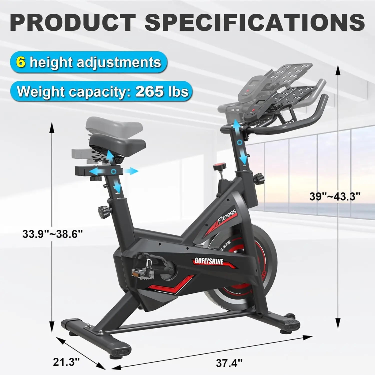 Bikes Stationary,Exercise Bike for Home Indoor Cycling Bike for Home Cardio Gym,Workout Bike with pad Mount & Monit