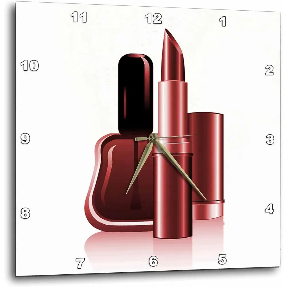 15x15 Inch Deep Pink Nail Polish and Lipstick Wall Clock