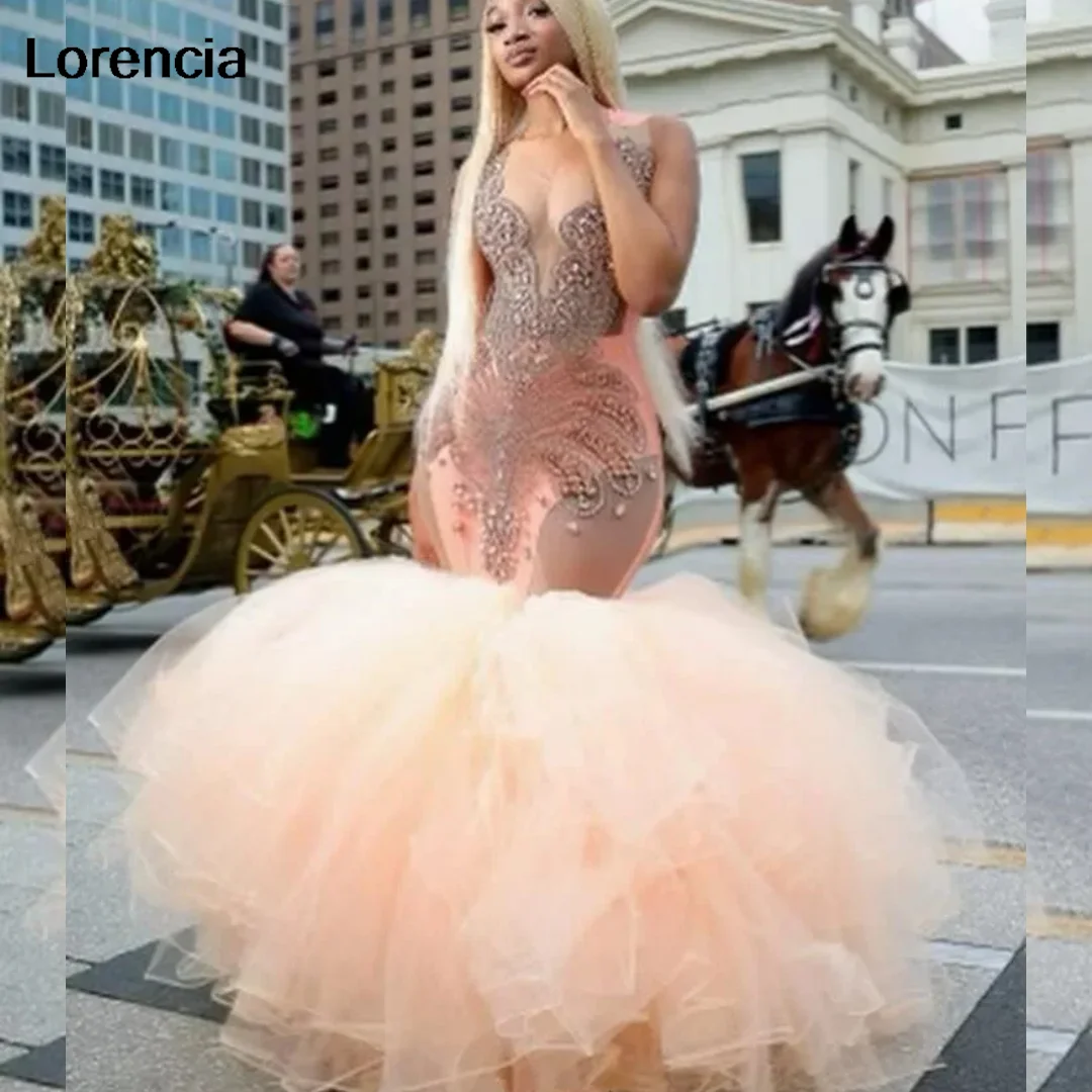 Personalizado brilhante champanhe blush baile de formatura formal vestido de gala para menina negra luxo diamante babados noite vestido de aniversário ypd198