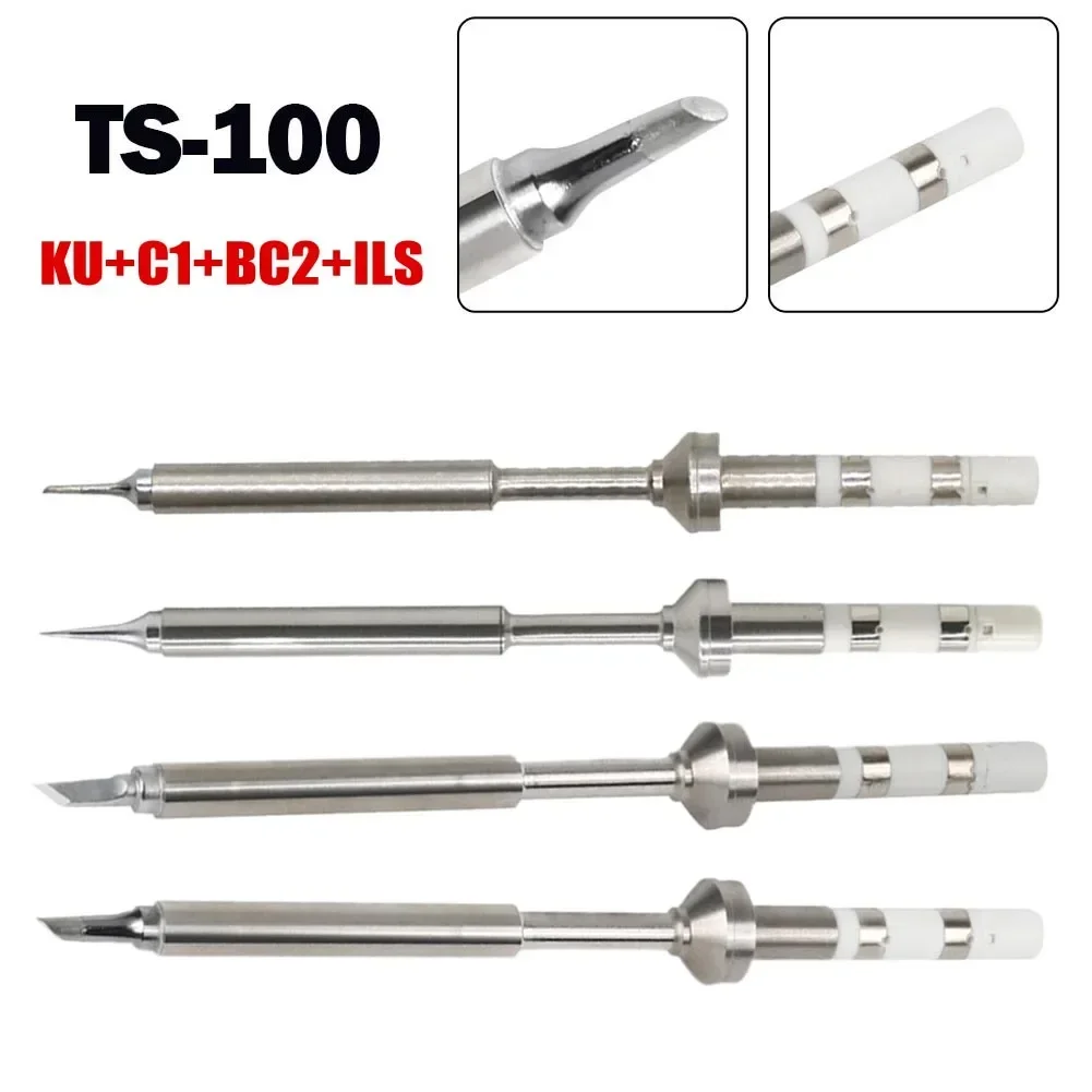 

4pcs TS100 Soldering Iron Tips TS-BC2/TS-C1/TS-ILS/TS-KU Welding Tips For PCB Heating Core Soldering Welding Tool Accessories