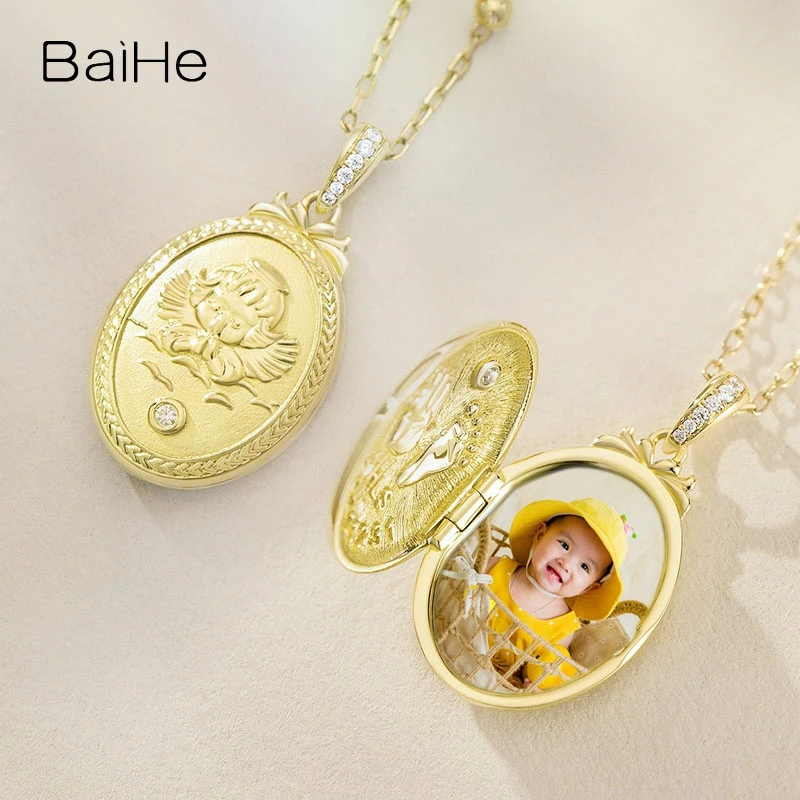 BaiHe Real Custom Pendant Women Men 18k Yellow Gold Angel Baby Embossed Customizable First Year Gift Fine Jewelry mother kids