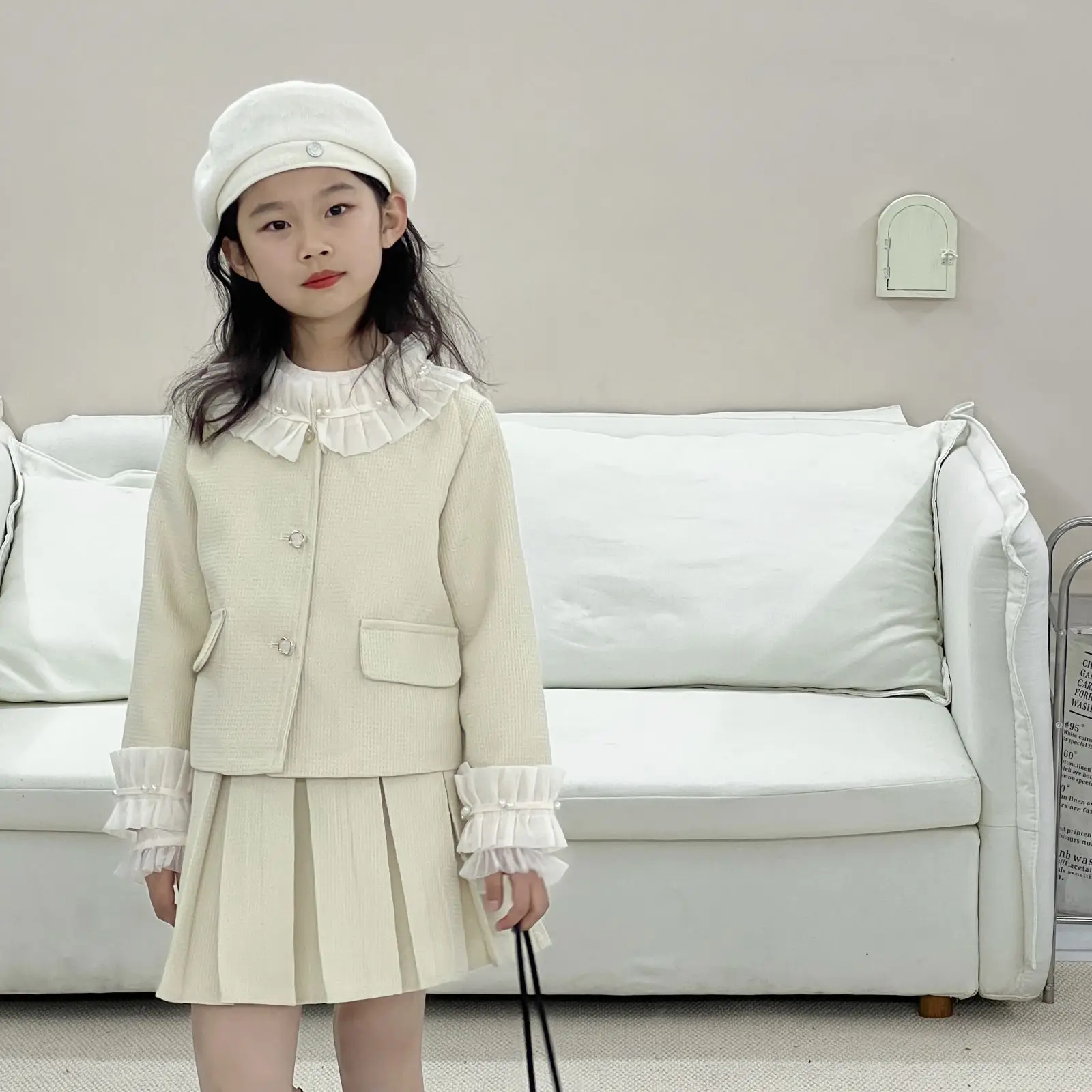 

Детский комплект, маленький ароматный стиль, темпераментная плиссированная юбка для девочек, комплект из двух предметов, детская одежда, новинка весны и осени 2023 года