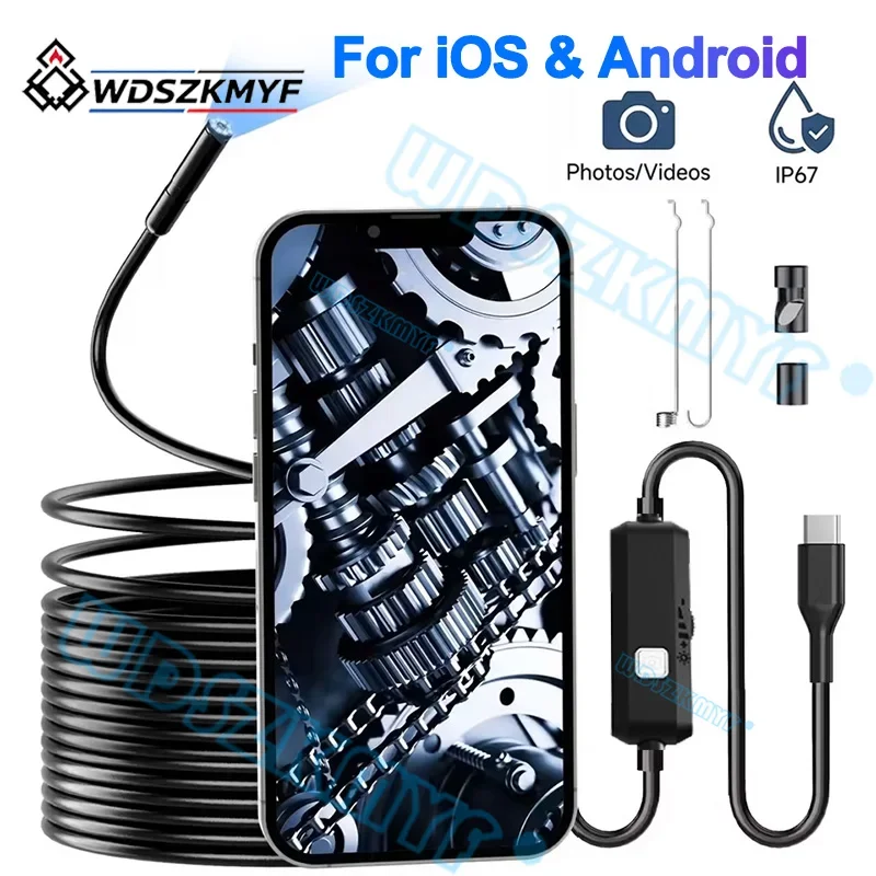 8.0MM TYPE-C Endoscope Camera IP67 Waterproof 8 LEDs Adjustable Flexible Inspection Borescope Cameras for IOS iphone Android