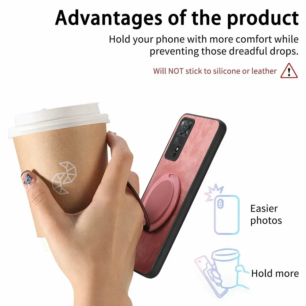 Dla Redmi Note 17 Pro Max 15 14 13 Pro Plus 5G 4G Skórzane Etui z Pierścieniowym Uchwytem Pokrowiec na Telefon Redmi 15c 14c 13c Magnetyczna Osłona Funda — zdjęcie produktu 5