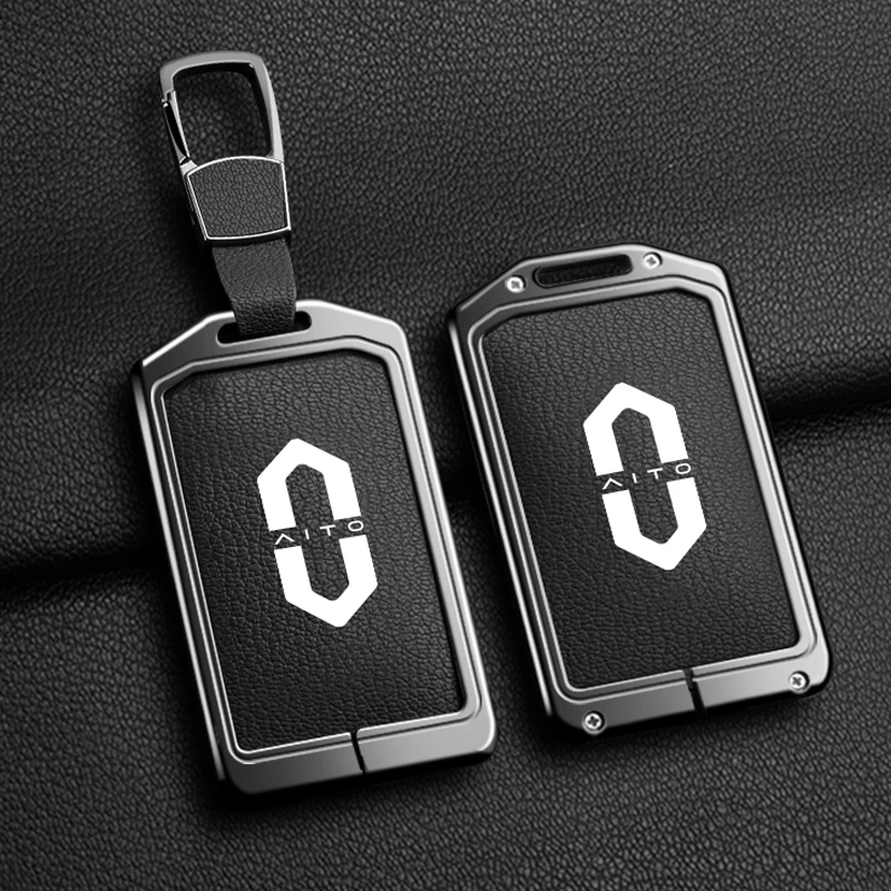 

High Quality Zinc Alloy Leather Car Smart Card Key Cover Case For Aito M5 M7 M9 Protector Shell Holder Keychain Auto Accessories