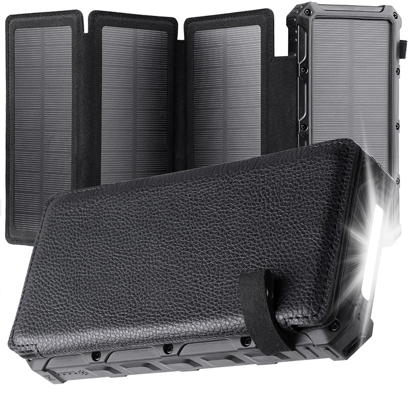 Solar Power Bank 20000mAh with Folding Solar Panel Dual USB Type C Charger Powerbank External Battery Outdoor Camping Power Bank