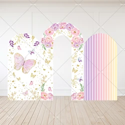 Pastel Rainbow Arch Backdrop Cover for Girl Birthday Decoration Party Supplies Flowers Butterfly Baby Shower Open Arched Wall