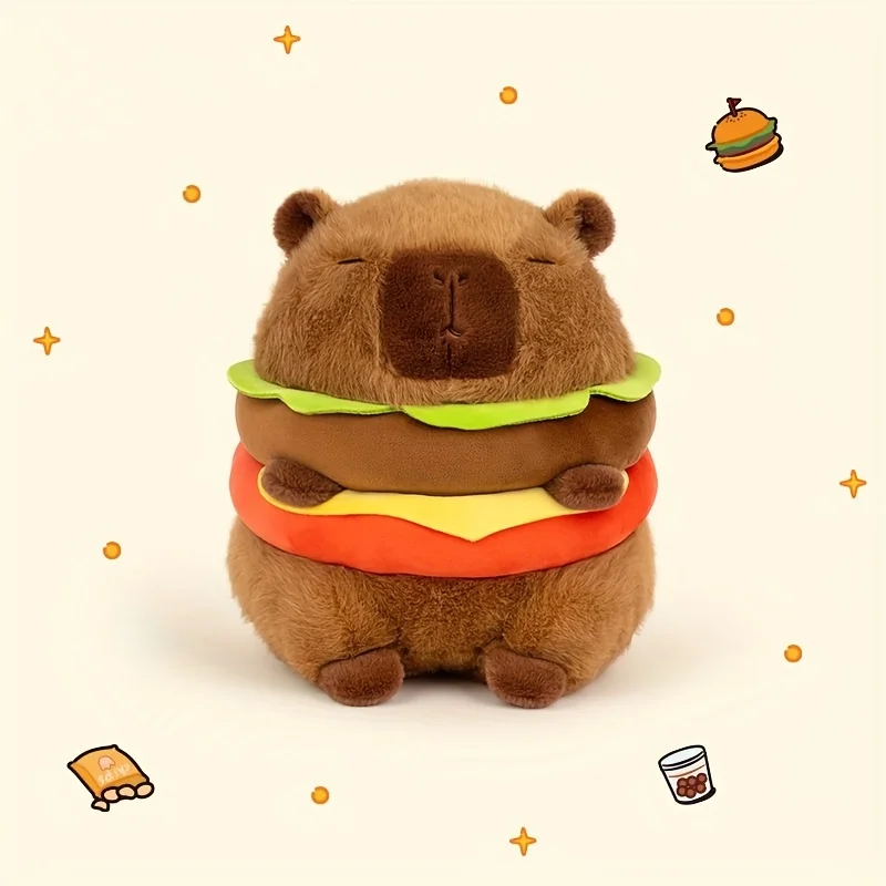 Peluche Capybara en forme de hamburger, 20cm/7.87 pouces, jouet en forme de hamburger, meilleurs cadeaux de vacances