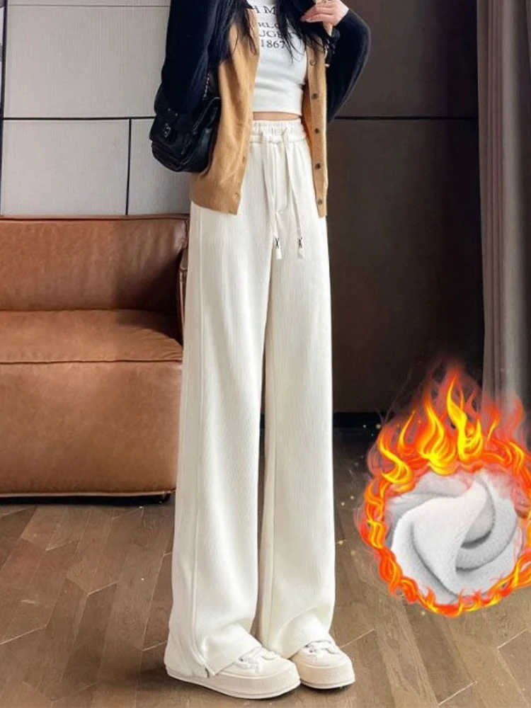 Wijde broek Damesbroek Herfst Winter Nieuwe verdikte joggingbroek met hoge taille Losse dunne casual broek Broek met rechte pijpen