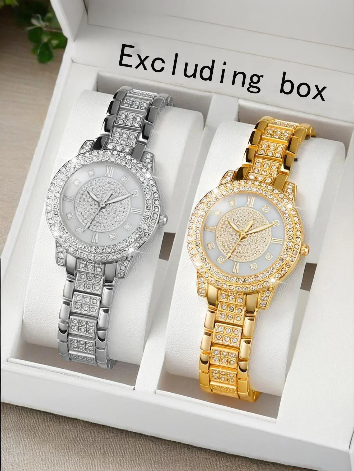 

2 шт./компл. женские часы-браслет, модные женские часы с римским узором и бриллиантами, кварцевые часы