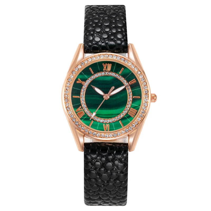 2023 Spring New Luxury Green Rhinestone Women's Watch Roman Text Trend Temperament Watch Female