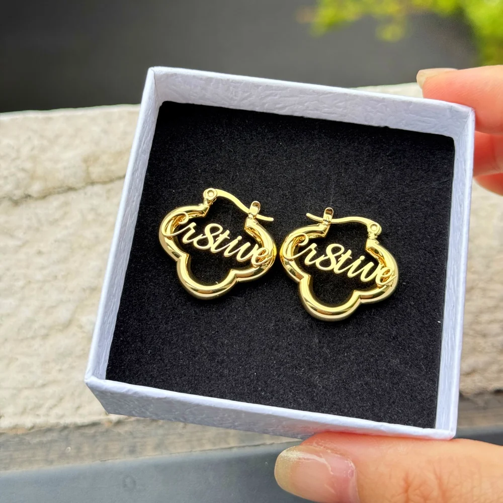 DUOYING Customized Nameplate Button Hoop Earrings Gold Plated Stainless Steel Name Jewelry Accessories Anti-Allergy Ladies Gifts