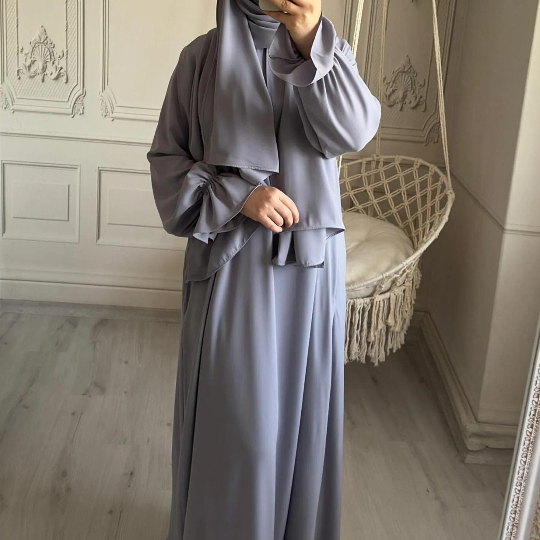 2024 Spring Muslim Modest Dress for Women Eid Arabic Femme Hijab Abaya Dubai 2 Pieces Islamic Long Sleeve Turkey Robe clothing