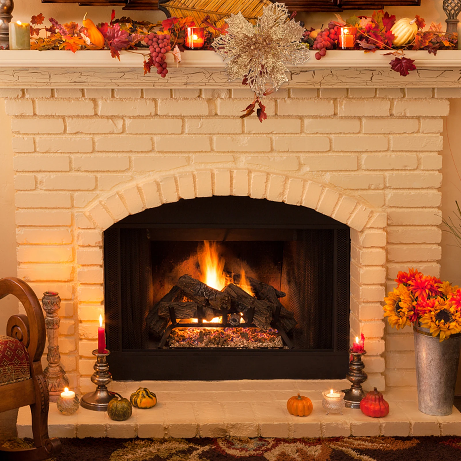 

Christmas Tree Garland Pendant Red Decorations Artificial Poinsettias Flowers for Mini Fake Small