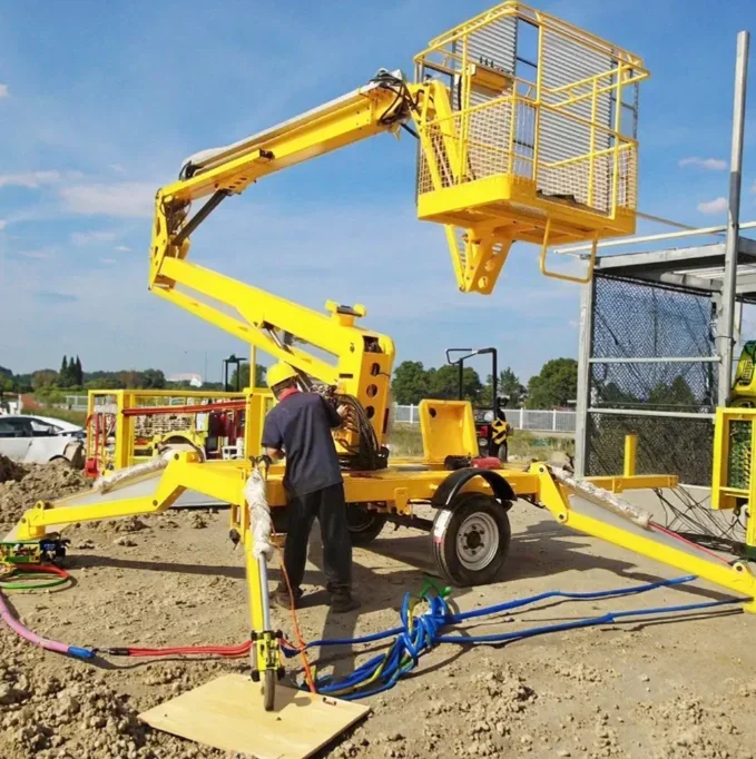 Towable Spider Boom Lift 12M Telescopic Aerial Work Platform Diesel Power 4WD Hydraulic Lifting Outdoor Construction Maintenance