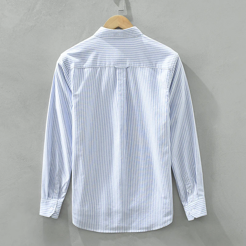 Casual Striped Shirts for Men Cotton Turn-down Collar Single Breasted Shirt 2023 Spring Autumn New