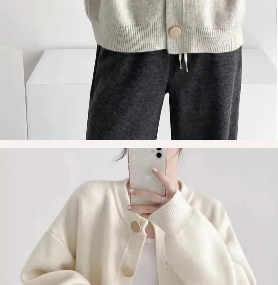 2025 Autumn New Single-Breasted Design Sense Women Cardigan Sweater Jacket Fashion Round Collar Ladies Knitted Top